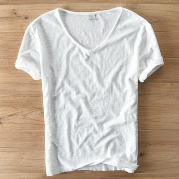 Summer T Shirt Men Linen Cotton Short Sleeve Tshirt V-neck Tops&Tee Breathable Comfortable Slim T-shirt Men Dropshopping